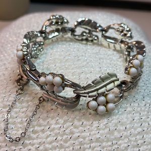 Vintage Coro White Grapes & Leaves Silver Tone Bracelet